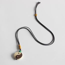 Wholesale Elegant Lucky Rope Necklace Hand carved Yinyang Sign Pendant Necklace For Man Woman Chinese Amulet Jewellery Unique gift