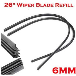 High Quality 2pcs 26" 6mm Universal Car Rubber Frameless Windshield Wiper Blade Refill Windscreen Strip Wipers Black