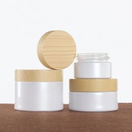 20g 30g 50g cosmetic cream jar Refillable Empty wood Cream Jar with Glass inner comsetics jar packaging F1339