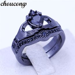 choucong 4 Colours Birthstone women claddagh ring 5A zircon cz Black Gold Filled Wedding Band Bridal sets ring for women men