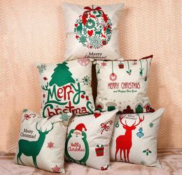 45*45 Cm Happy New Year Christmas Decorations for Home Cartoon Elk Linen Decorative Pillows Cover Navidad Natal GA392