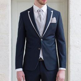 Best Design Navy Blue Groom Tuxedos Excellent Men Wedding Tuxedos High Quality Men Formal Business Party Suit (Jacket+Pants+Tie+Vest) 1778