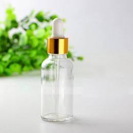 30ml Clear Glass Bottles Essential Oil Dropper Bottles with Glass Eye Dropper and Gold Silver Black Top Cap 30 ml Glass Packing Bottles