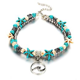turquoise party decorations Australia - Bulk Lots Turquoise Sea Star Alloy Ankle Bracelets Silver Chain Foot Stainless Steel Jewelry Wedding Party Decorations Birthday Day Gift