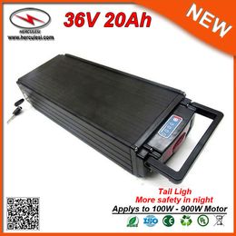 Safety 1000W Electric Bike Battery 36V 20Ah Rear Rack battery with Tail Light used 2.0Ah cell & 30A BMS + Charger FREE SHIPPING