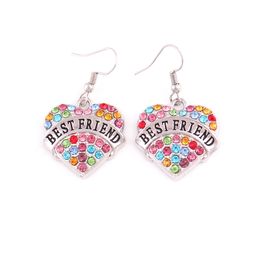 Heart Earrings For Women BEST FRIEND Written And Sparkling Colorful Crystals Good Gift For BFF Zinc Alloy Provide Dropshipping