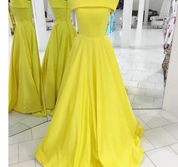 Bright yellow Evening Dresses Strapless Zipper Back High Quality Satin Long Prom Dresses Custom Made Plus SIZE Party Dresses