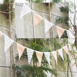 3M 12 flags Burlap Lace Wedding Decoration Bunting Vintage Banners Photo Prop Home Garland Room Decor