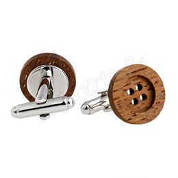 1 Pair Funky Wooden Button Cufflinks Vintage Style Mens Party Wedding Gift
