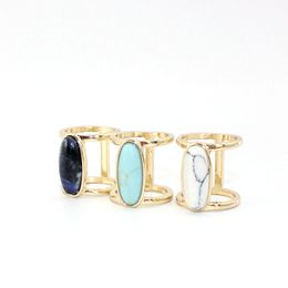 Fashion gold Plated 3 Colour natural stone ring white blue Turquoise ring for women Jewellery