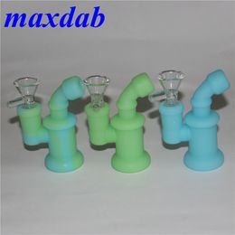 glow in dark hookah Silicone Bong Water Pipes Silicon Oil Rigs Hookahs bubbler bongs Glass Bowl hand pipe 5ml wax container