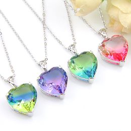 Luckyshine 4 Pcs/Lot Xmas Gift Fashion Pendants Gradients Tourmaline Cubic Zirconia 925 Silver Pendants Necklaces for Holiday Wedding Party