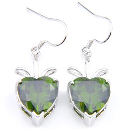 10 Pair Luckyshine Christmas gift Fashion Heart Green Cubic Zirconia Gemstone Silver Women Dangle Earrings for Holiday Wedding Party Hot