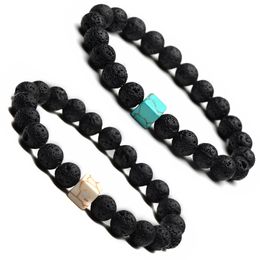 8mm Black Lava Stone square Turquoise Bracelets DIY Essential Oil Diffuser Bracelet Stretch Yoga Jewellery