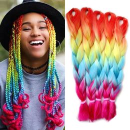 Ombre Braiding Hair 24'' Synthetic Jumbo Braids 100g/piece Crochet Blue Purple Ombre Four Tone Colour Kanekalon Fibre Hair Extensions