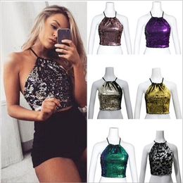 Sequin Crop Top Women Sexy Night Club Tank Tops Glitter Push Up Camisole Bras Elastic Fashion Vest Sequins Shirts Underwear Clothes B3913