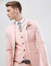Pearl Pink Wedding Men Suits 3Pieces(Jacket+Pant++Vest+Tie) Fashion Terno Masculino Groom Blazer 500