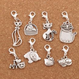 mix Cat Basket Cats Animal Clasp European Lobster Trigger Clip On Charm Beads Antique silver CM27 LZsilver Jewelry Findings Components 140pcs/lot