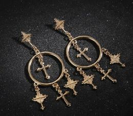Hot Style European and American fashion retro exaggerated style earring alloy carved cross fringed earrings stylish classic exquisite