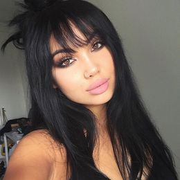 Hot 100 Brasilianisches Reines Haar Volle Fringe Perucke Menschenhaar Glueless Lace Front Perucken Mit Pony Gerade Volle Spitze Echthaar Perucken