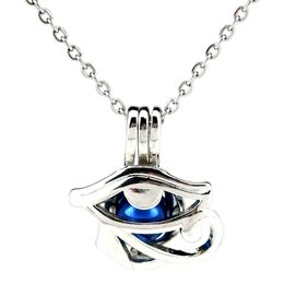 Silver Copper Egyptian Eye of Horus Ra Amulet Essential Oil Diffuser Locket Aromatherapy Beads Pearl Oyster Cage Necklace Pendant