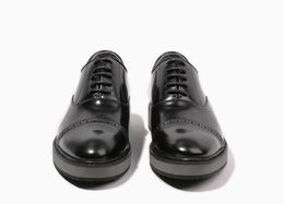 Handmade dress shoes men lace up genuine leather pointed toes platform height increasing shoes smart casual classical black shoe