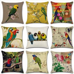 Fundas de cojín 45 * 45 cm Parrot Birds Patrón de flor Almohadas Fundas de almohadas decorativas Para el hogar Sofá Silla de oficina Decoración