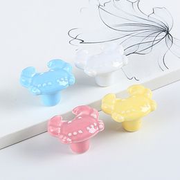 Cartoon Colour pig crab children room drawer shoe cabinet knob blue yellow pink white ceramic pull furniture knobs without drillling