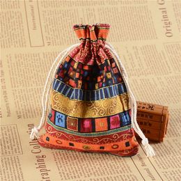 10X14CM Medium Gift Bags National Stripe Cotton Linen Drawstring Storage Bags Free Shipping