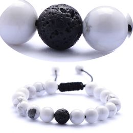 Handmade Weave Black 8mm Beads Natural Stones White Turquoise Bracelet Jewelry Men Women lava Essential Oil Diffuser Bracelets Jewelry