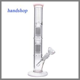 Hookahs 2x-layer 8xarms glass percolator bong Big water pipe with ice notches complete 15.7 straight unique design,