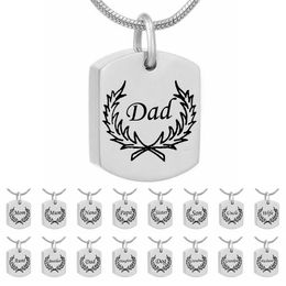 Silver Square tag Charm Cremation Jewellery Keepsake Memorial Urn Ashes Necklace Pendant with Fill Kit(dad and mom)