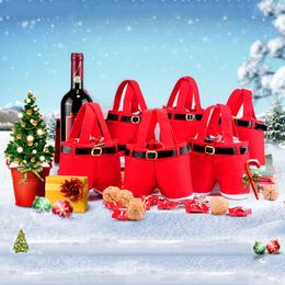 Christmas Handbag Candy chocolate Wine Bottle Bag Santa Pants Trousers Gift Bags package Christmas Decoration Supplies