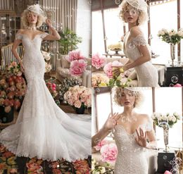 2019 Mermaid Wedding Dresses Summer Off The Shoulder Full Lace Sweep Train Sexy Backless Boho Wedding Dress Bohemian Plus Size Bridal Gowns