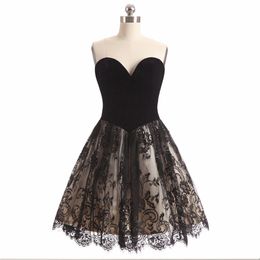 Black 2019 Homecoming Dresses A-line Sweetheart Short Mini Tulle Lace Backless Elegant Cocktail Dresses for Summer Wear