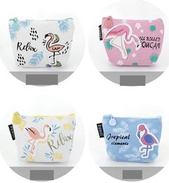 3D print Cartoon flamingo coin change purse canvas kids key case change money walletPortable Mini Wallet Zip Coin Bags