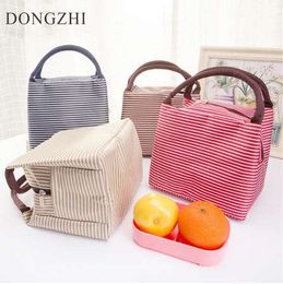 NEW Stripe Lunch Box Bag With Handle Insulated Lunch Bags Picnic Camping Lunch Container For Food Storage Holder LB018