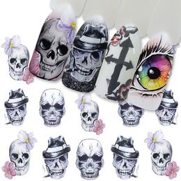 25pcs Water Nail Sticker Cartoon Skull Black Rose Flower Mix Halloween Designs For Nails Full Cover Slider Tattoos Sastz731 755