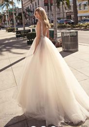 2019 Muse Berta Bohemian Wedding Dresses Deep V Neck Lace Beaded Sequins Side Split Backless Beach Wedding Gown Sweep Train robe d252c