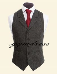 Tweed Wedding Groom Vests Groomsmen Vests Men's Suit Vest Dress Vest Waistcoat Dress Prom Party Custom Couple Day Plus Size With Collar