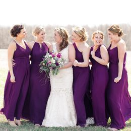 Beach Spaghetti Purple Straps Floor Length Long Bridesmaid Gowns Wedding Guest Dresses Formal Maid Of Honour