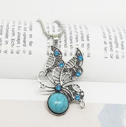 hot new European and American fashion vintage folk style turquoise butterfly necklace earrings set fashion classic exquisite elegance