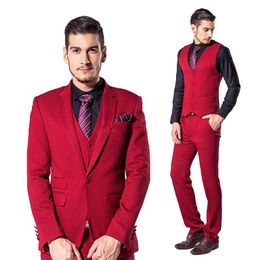 Handsome Slim Fit One Button Red Groom Tuxedos Beautiful Groomsman Men Formal Men Prom Dinner Business Suits(Jacket+Pants+Tie+Vest) NO:822