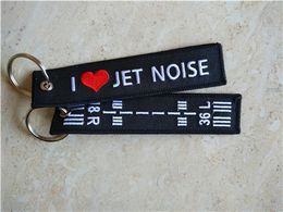 I Love Jet Noise 18R 36L Aviation Embroidered Key Chain Keyrings 13 x 2.8cm 100pcs lot