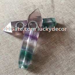 Real Natural Reiki Healing Stone Fluorite Crystal Pipe Purple Green Fluorite Gemstone Pipe Handcarved Crystal Pipe Unique Mother's Day Gift