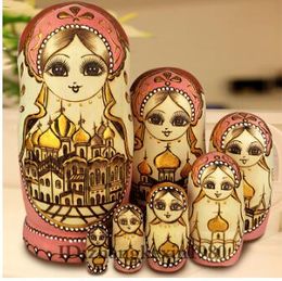 Excellent Workmanship Hand Painted Blue Girls Wooden Russian Nesting Dolls Matryoshka Set 7PCS