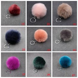 8CM Genuine Rabbit Fur ball Plush Key Chains Car Keychain Bag Pendant Keychains Fashion Accessories 27 Colors