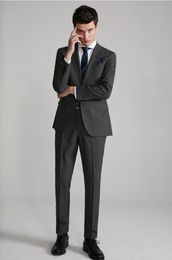 Customised Slim Fit Groom Tuxedos Dark Grey Mens Designer Suits Peaked Lapel Two Pieces Best Men Suits For Weddings (Jacket+Pants)