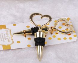 50pcs/lot Gold Heart Shape corkscrew Wine Bottle Stopper Weddings