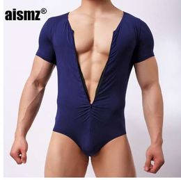 Aismz Slim Fitness Mens Jockstrap Bodysuit Body Shaper Bodybuilding Jumpsuit Romper Corset Modal Boxer Slimming Underwear